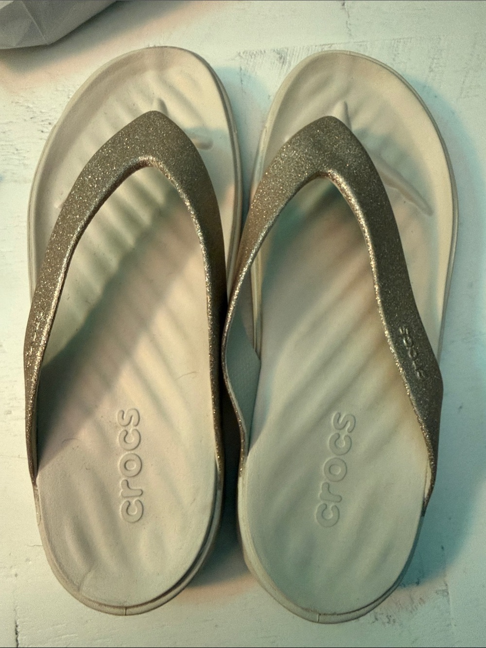 CROCS Women's Glitter Champagne Flip Flop Sandals